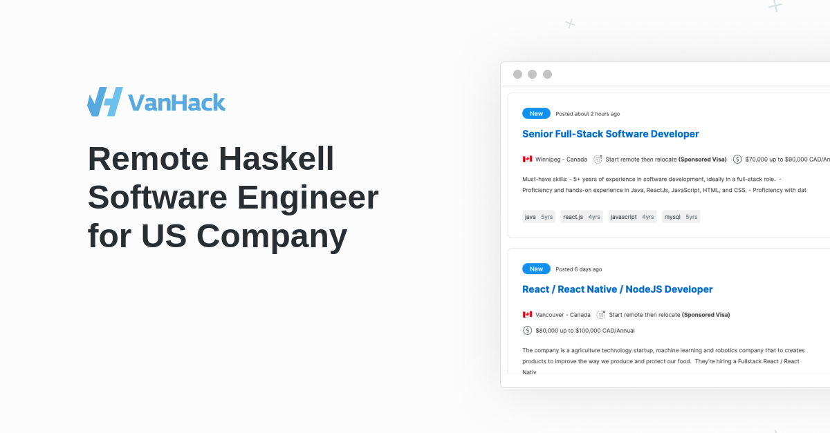 Remote Haskell Software Engineer for US Company VanHack